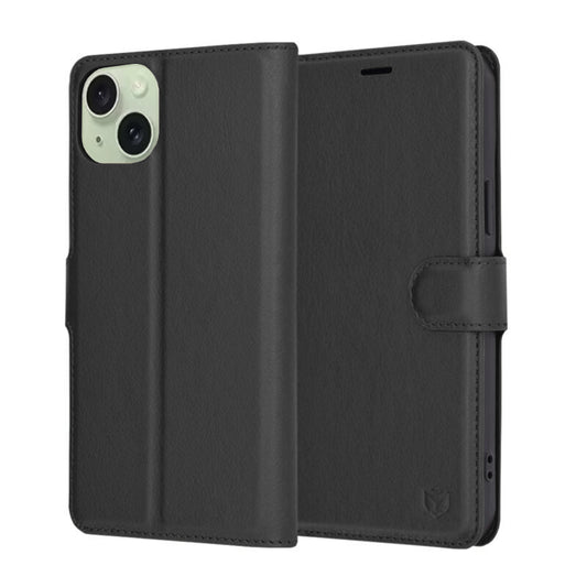 Tok Apple iPhone 15 Plus-hoz, Techsuit, bőr folio, fekete