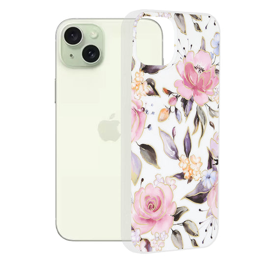 Tok Apple iPhone 15 Plus-hoz, Techsuit, Márvány, Fehér