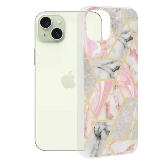 Tok Apple iPhone 15 Plus-hoz, Techsuit, Márvány, Rózsaszín
