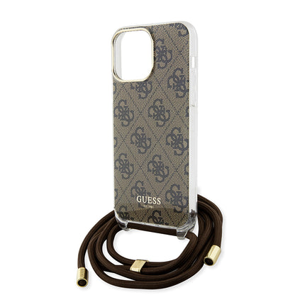 Case for Apple iPhone 15 Pro, Guess, Crossbody Cord 4G Print, Brown