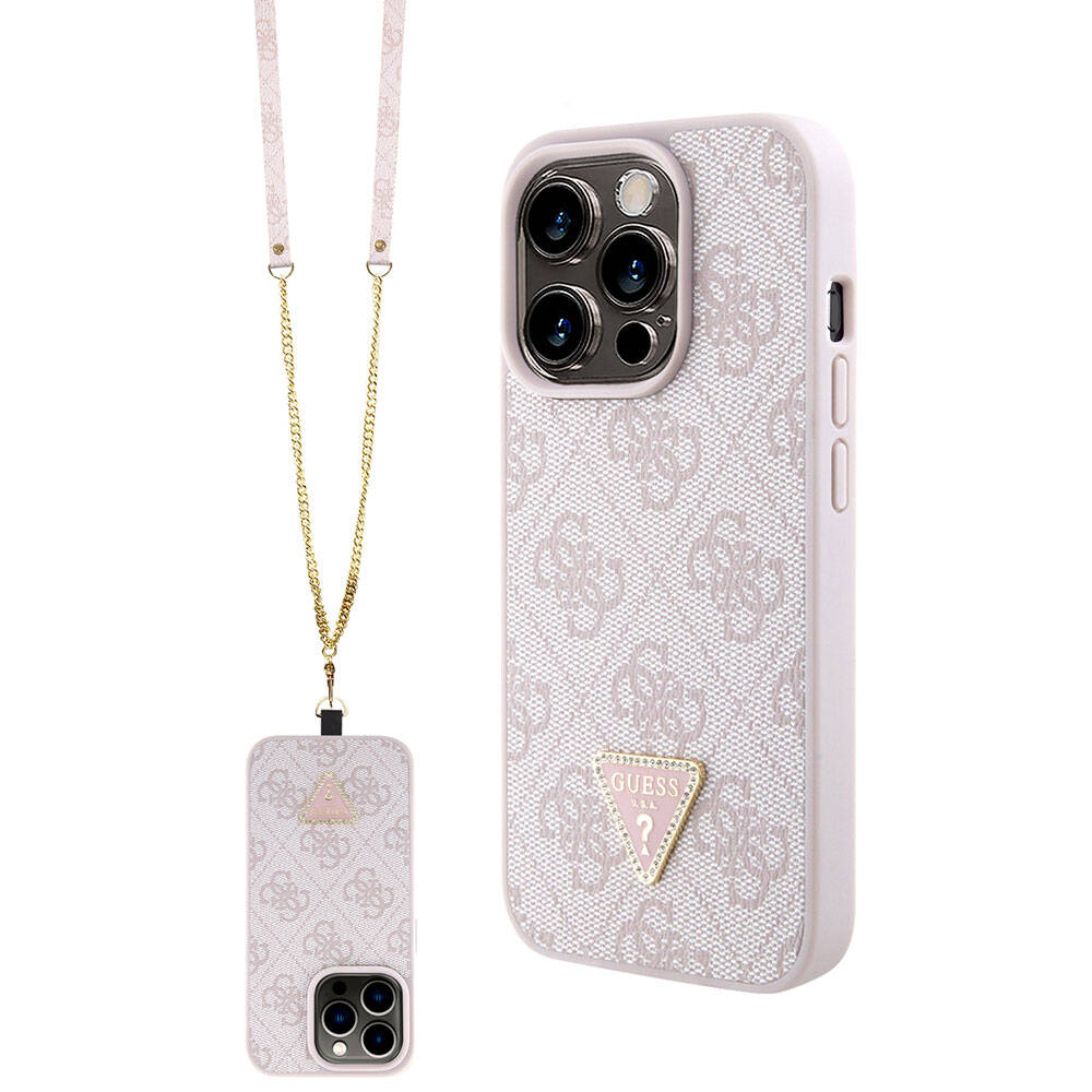 Tok Apple iPhone 15 Pro-hoz, Guess, Crossbody 4G Metal Logo, Rózsaszín