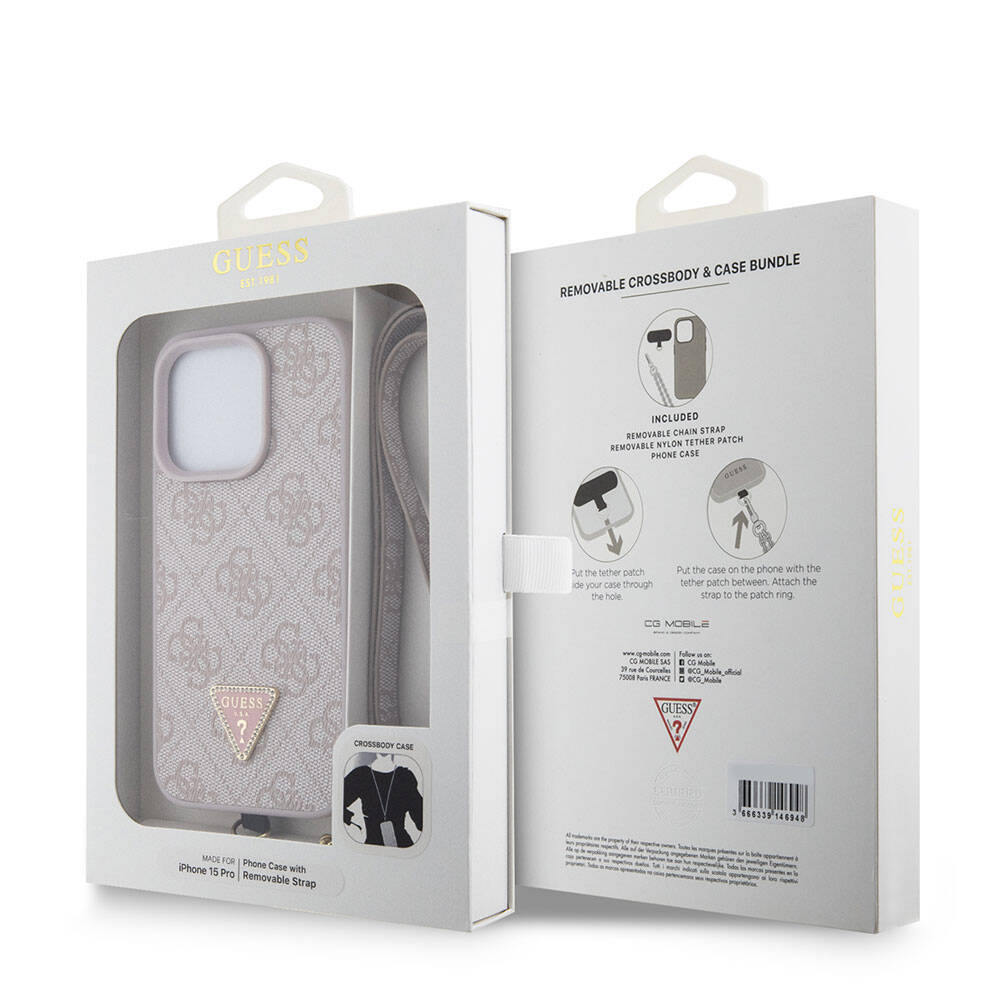 Tok Apple iPhone 15 Pro-hoz, Guess, Crossbody 4G Metal Logo, Rózsaszín