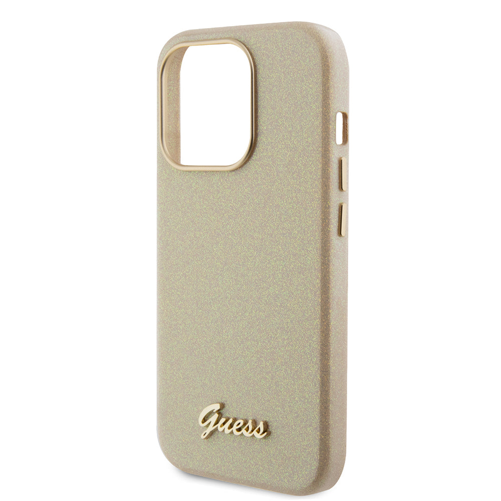 Tok Apple iPhone 15 Pro-hoz, Guess, Glitter Glossy Script, Bézs