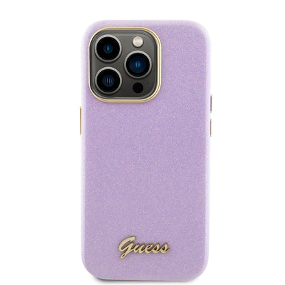 Tok Apple iPhone 15 Pro-hoz, Guess, Glitter Glossy Script, Világoslila
