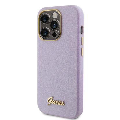 Tok Apple iPhone 15 Pro-hoz, Guess, Glitter Glossy Script, Világoslila