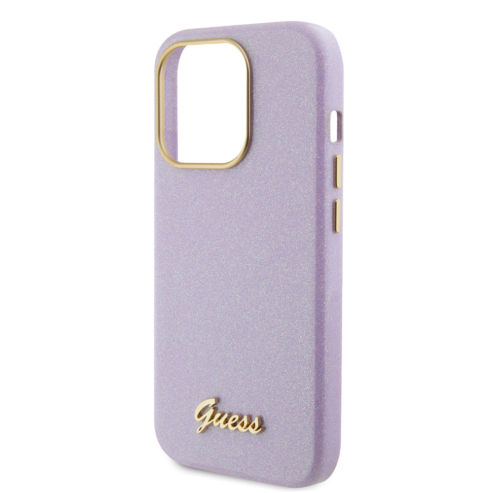 Tok Apple iPhone 15 Pro-hoz, Guess, Glitter Glossy Script, Világoslila