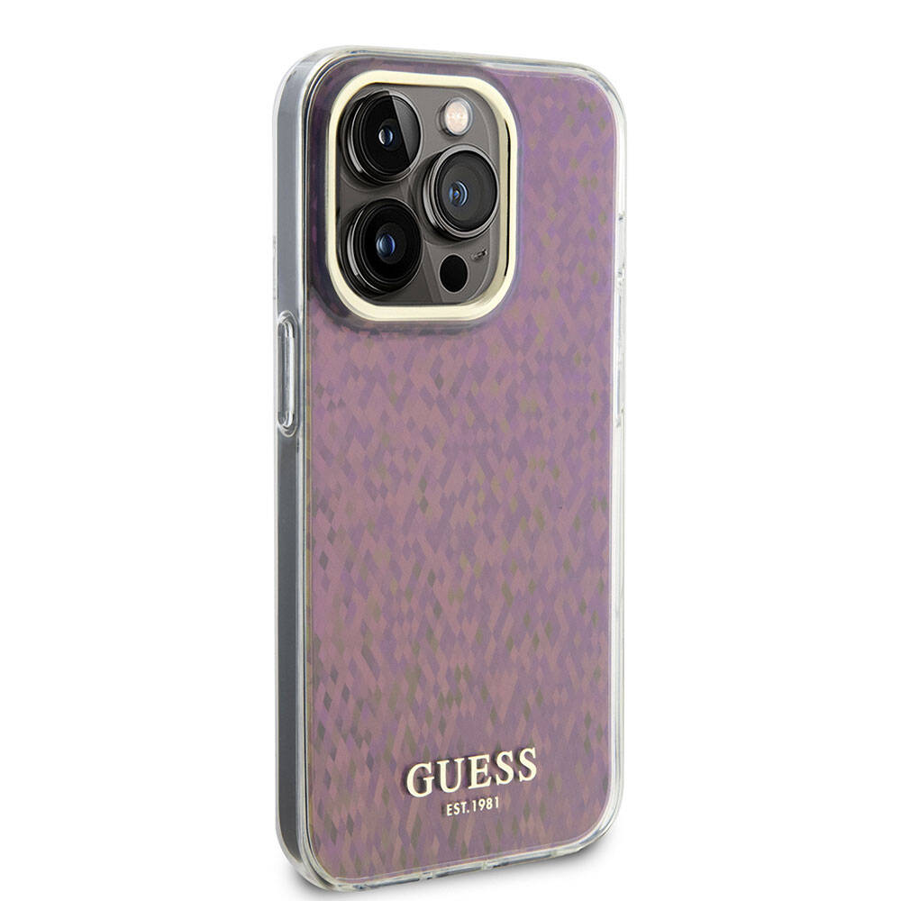 Case for Apple iPhone 15 Pro, Guess, IML Faceted Mirror Disco Iridescent, Pink