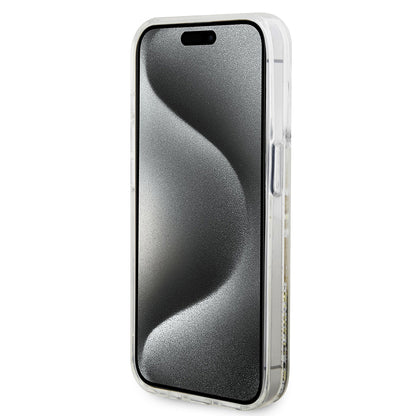 Tok a Apple iPhone 15 Pro-hoz, Guess, Liquid Glitter Gold Stripes, Átlátszó