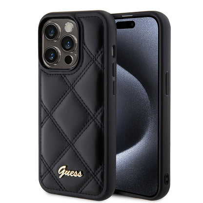 Tok Apple iPhone 15 Pro-hoz, Guess, Quilted Metal Logo, Fekete
