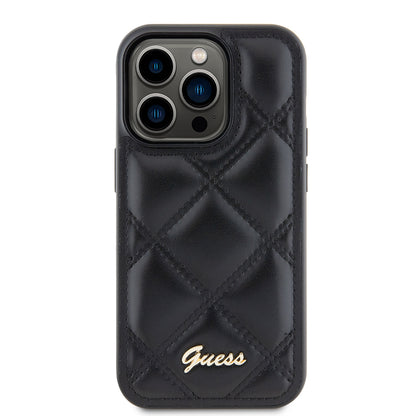 Tok Apple iPhone 15 Pro-hoz, Guess, Quilted Metal Logo, Fekete