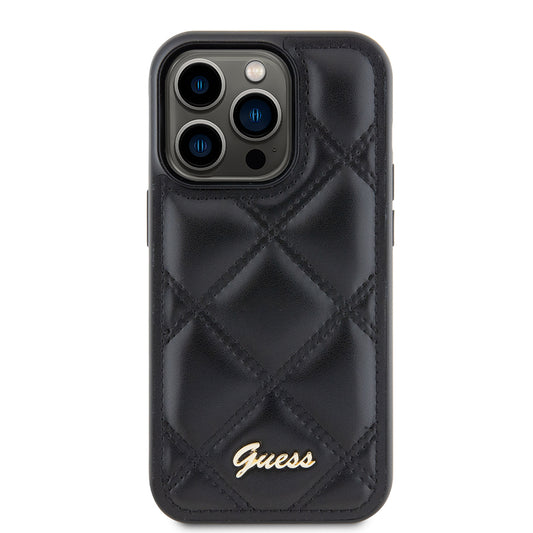 Tok Apple iPhone 15 Pro-hoz, Guess, Quilted Metal Logo, Fekete