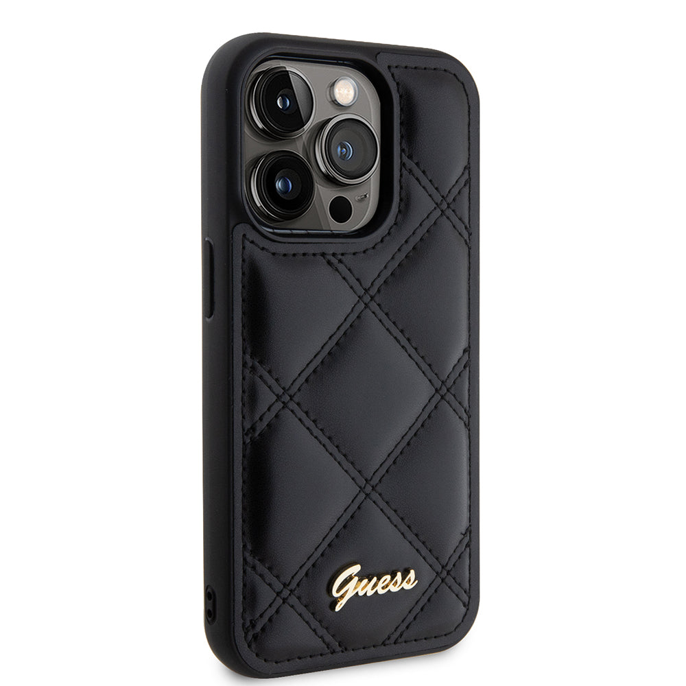 Tok Apple iPhone 15 Pro-hoz, Guess, Quilted Metal Logo, Fekete