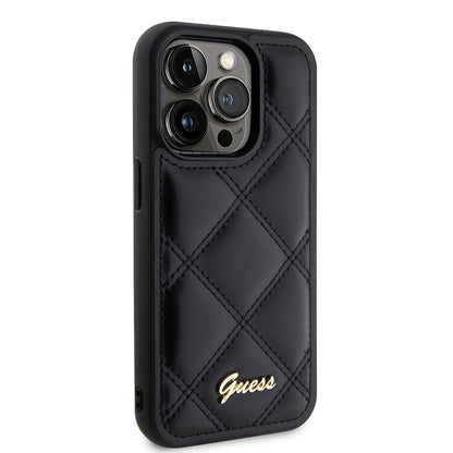 Tok Apple iPhone 15 Pro-hoz, Guess, Quilted Metal Logo, Fekete