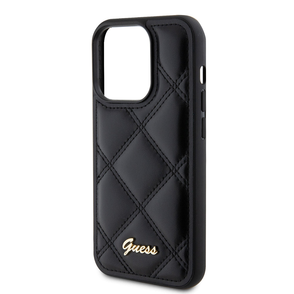 Tok Apple iPhone 15 Pro-hoz, Guess, Quilted Metal Logo, Fekete
