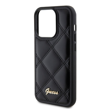 Tok Apple iPhone 15 Pro-hoz, Guess, Quilted Metal Logo, Fekete