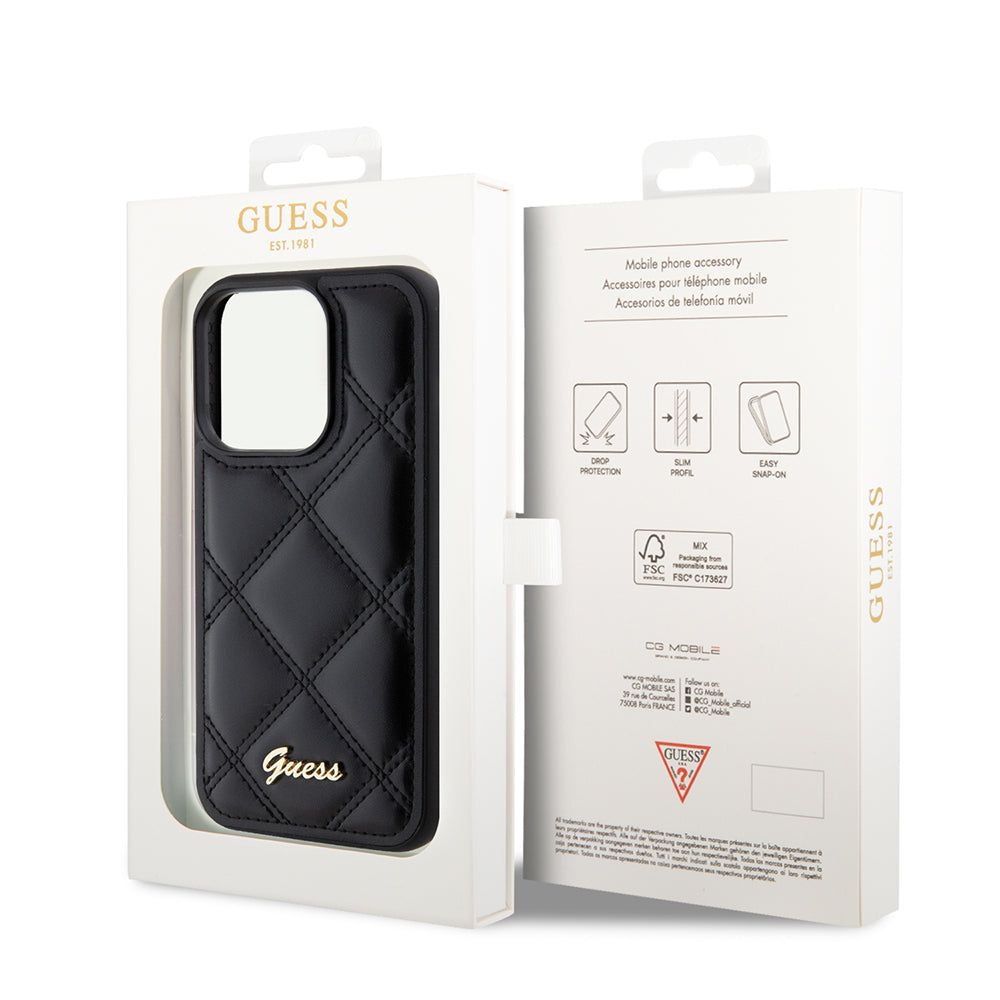 Tok Apple iPhone 15 Pro-hoz, Guess, Quilted Metal Logo, Fekete