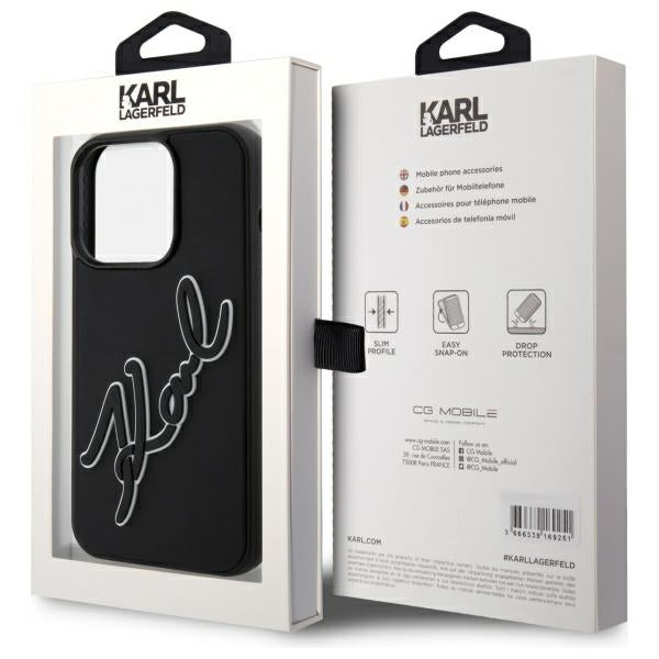 Tok Apple iPhone 15 Pro-hoz, Karl Lagerfeld, 3D Rubber Signature, Fekete