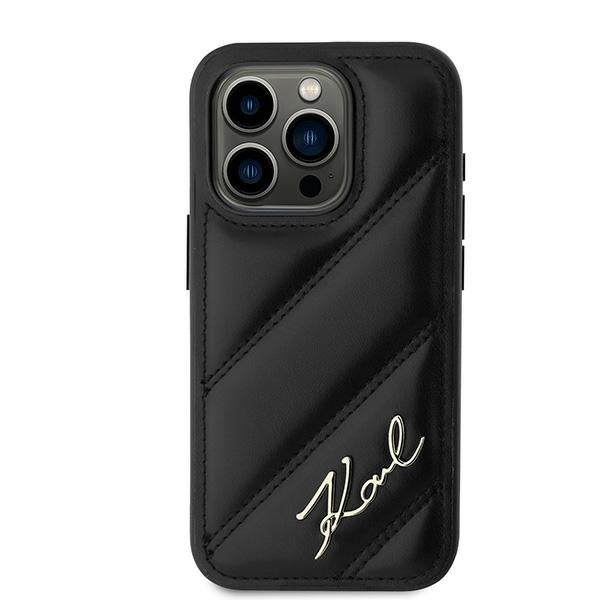 Tok a Apple iPhone 15 Pro-hoz, Karl Lagerfeld, Diagonal Quilted Script, Fekete