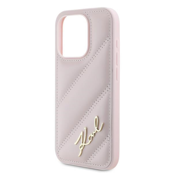 Case for Apple iPhone 15 Pro, Karl Lagerfeld, Diagonal Quilted Script, Pink