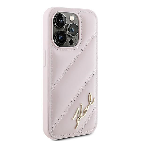 Case for Apple iPhone 15 Pro, Karl Lagerfeld, Diagonal Quilted Script, Pink