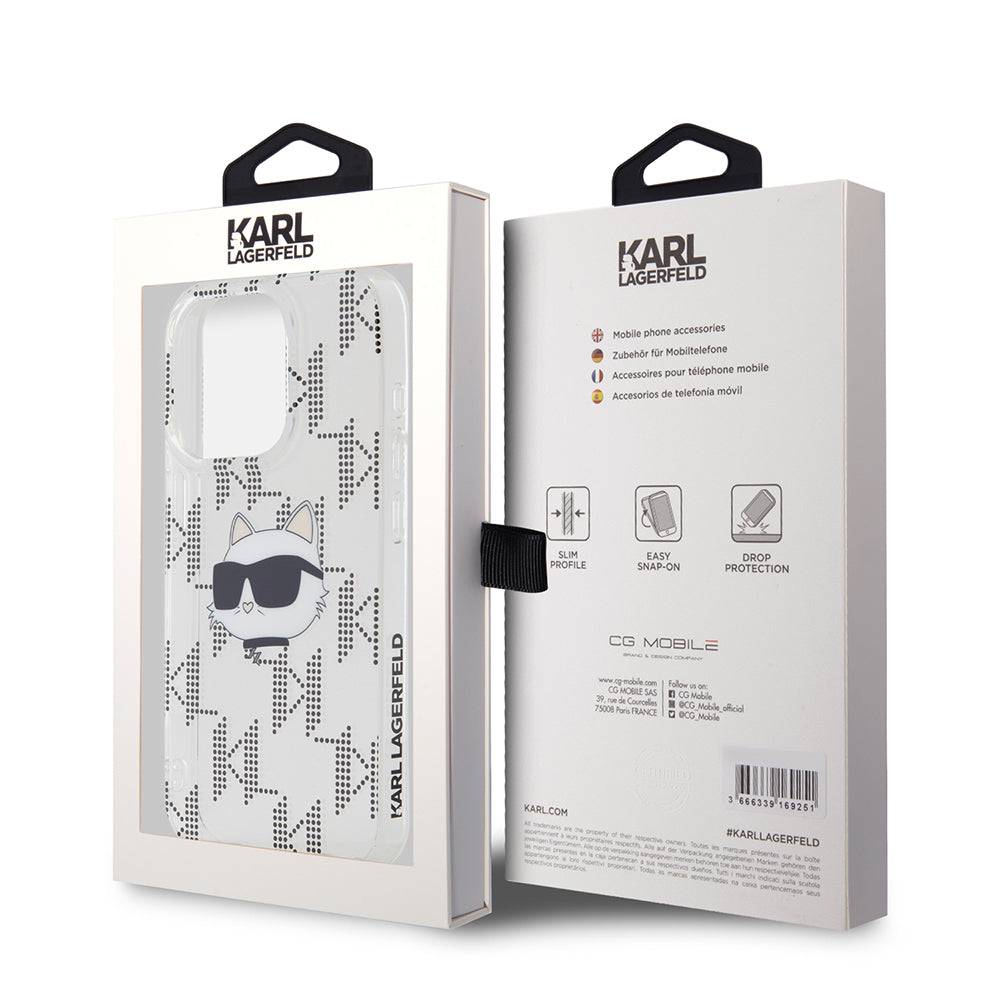 Case for Apple iPhone 15 Pro, Karl Lagerfeld, IML Electroplated Choupette Head, Transparent