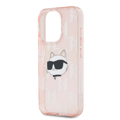 Tok Apple iPhone 15 Pro-hoz, Karl Lagerfeld, IML Luxury Monogram Choupette's Head, Rózsaszín