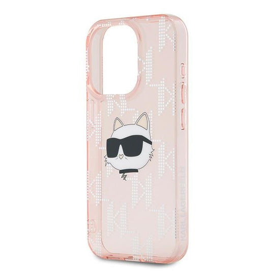 Tok Apple iPhone 15 Pro-hoz, Karl Lagerfeld, IML Luxury Monogram Choupette's Head, Rózsaszín