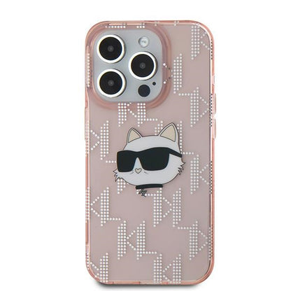 Tok Apple iPhone 15 Pro-hoz, Karl Lagerfeld, IML Luxury Monogram Choupette's Head, Rózsaszín