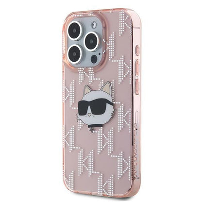 Tok Apple iPhone 15 Pro-hoz, Karl Lagerfeld, IML Luxury Monogram Choupette's Head, Rózsaszín
