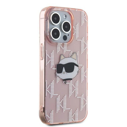 Tok Apple iPhone 15 Pro-hoz, Karl Lagerfeld, IML Luxury Monogram Choupette's Head, Rózsaszín