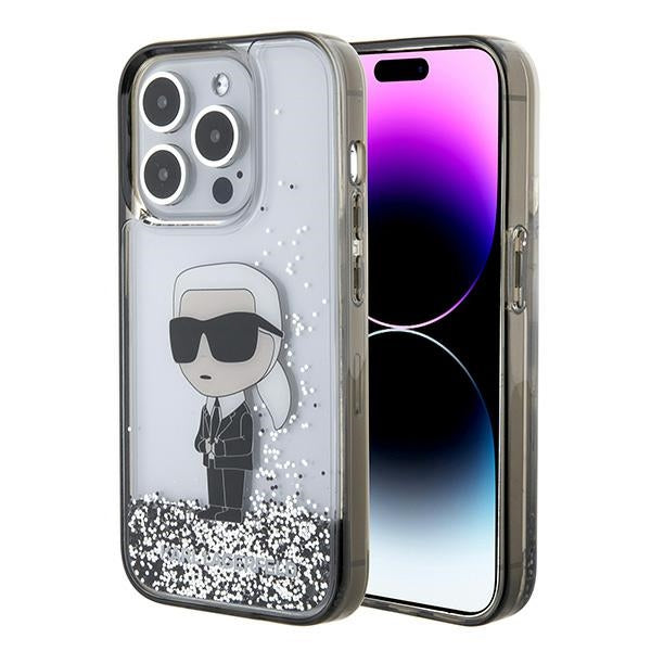 Tok Apple iPhone 15 Pro-hoz, Karl Lagerfeld, Liquid Glitter Ikonik Karl, Átlátszó