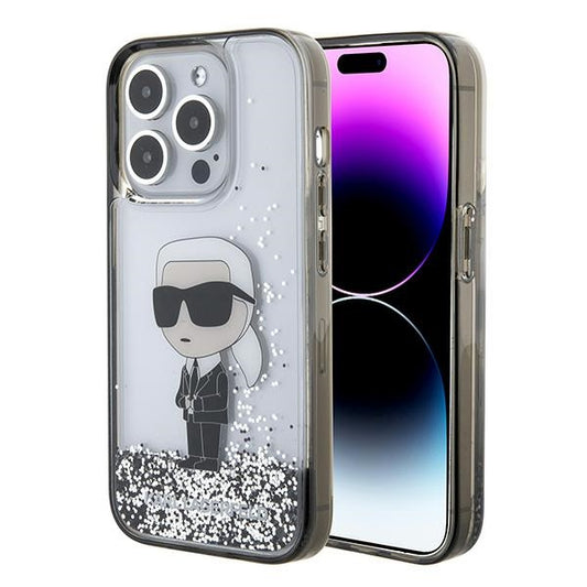 Tok Apple iPhone 15 Pro-hoz, Karl Lagerfeld, Liquid Glitter Ikonik Karl, Átlátszó