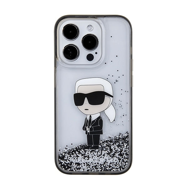 Tok Apple iPhone 15 Pro-hoz, Karl Lagerfeld, Liquid Glitter Ikonik Karl, Átlátszó