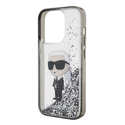 Tok Apple iPhone 15 Pro-hoz, Karl Lagerfeld, Liquid Glitter Ikonik Karl, Átlátszó