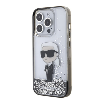Tok Apple iPhone 15 Pro-hoz, Karl Lagerfeld, Liquid Glitter Ikonik Karl, Átlátszó