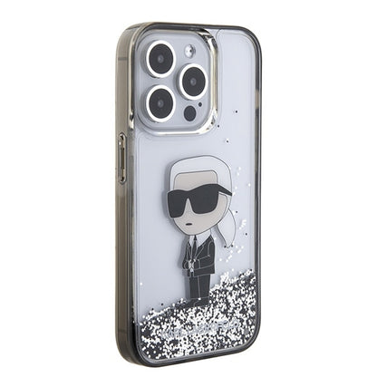 Tok Apple iPhone 15 Pro-hoz, Karl Lagerfeld, Liquid Glitter Ikonik Karl, Átlátszó