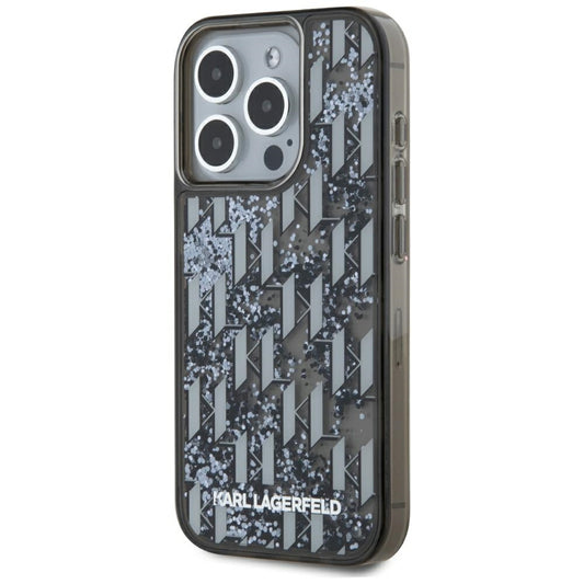 Tok Apple iPhone 15 Pro-hoz, Karl Lagerfeld, Liquid Glitter Monogram, Fekete