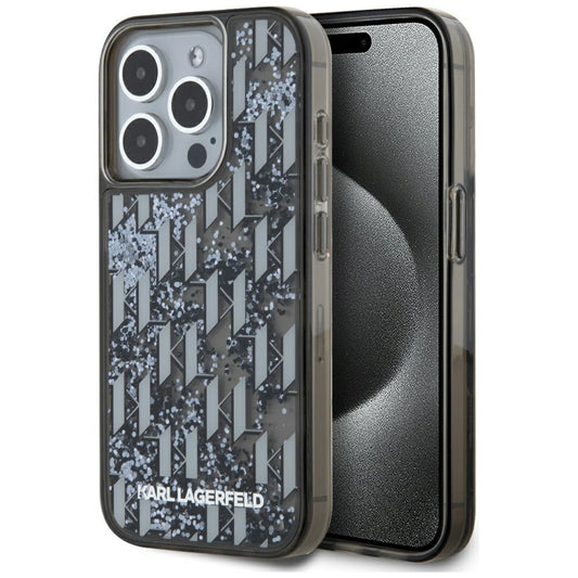 Tok Apple iPhone 15 Pro-hoz, Karl Lagerfeld, Liquid Glitter Monogram, Fekete