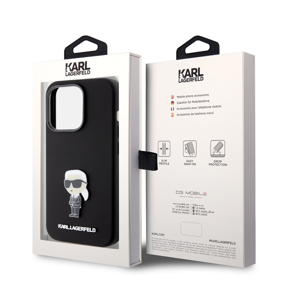 Case for Apple iPhone 15 Pro, Karl Lagerfeld, Silicone Metal Ikonik, Black