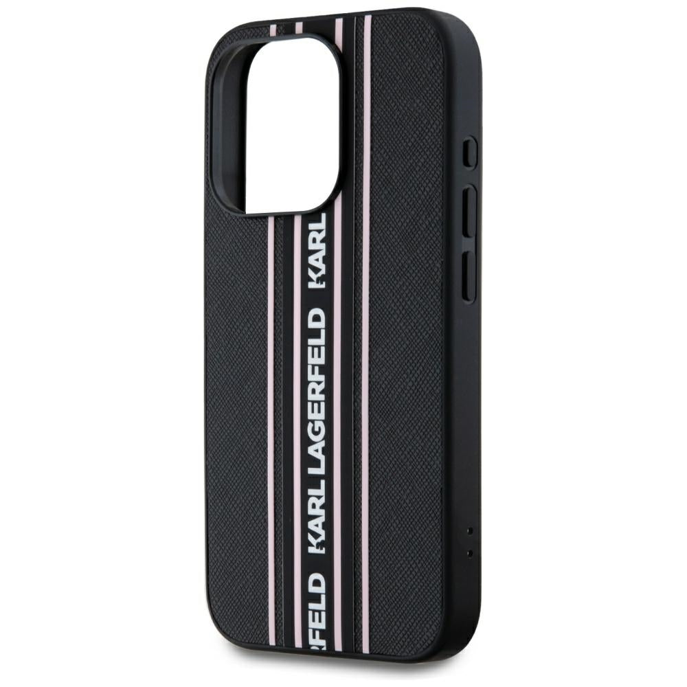 Tok Apple iPhone 15 Pro-hoz, Karl Lagerfeld, Saffiano Athleisure Stripes with Strap, Rózsaszín