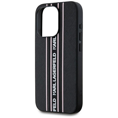 Tok Apple iPhone 15 Pro-hoz, Karl Lagerfeld, Saffiano Athleisure Stripes with Strap, Rózsaszín