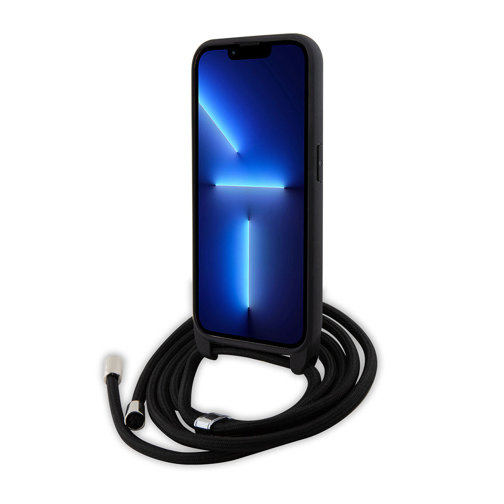 Tok Apple iPhone 15 Pro-hoz, Karl Lagerfeld, Saffiano Crossbody Metal Pin Karl & Choupette, Fekete