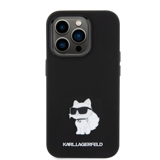 Tok Apple iPhone 15 Pro-hoz, Karl Lagerfeld, Silicone Choupette Metal, Fekete