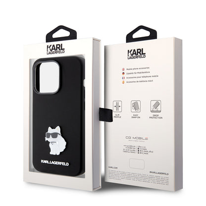 Case for Apple iPhone 15 Pro, Karl Lagerfeld, Silicone Choupette Metal, Black