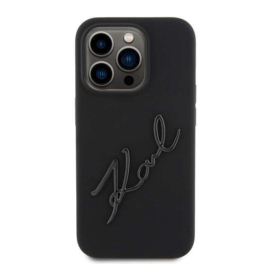 Tok Apple iPhone 15 Pro-hoz, Karl Lagerfeld, Silicone Karl Script, Fekete