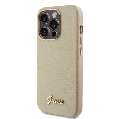Tok Apple iPhone 15 Pro Max-hoz, Guess, Glitter Glossy Script, Bézs