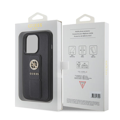 Tok Apple iPhone 15 Pro Max-hoz, Guess, Grip Stand 4G Saffiano Strass, Fekete