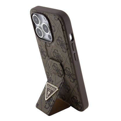 Tok Apple iPhone 15 Pro Max-hoz, Guess, Grip Stand 4G Triangle Strass, Barna