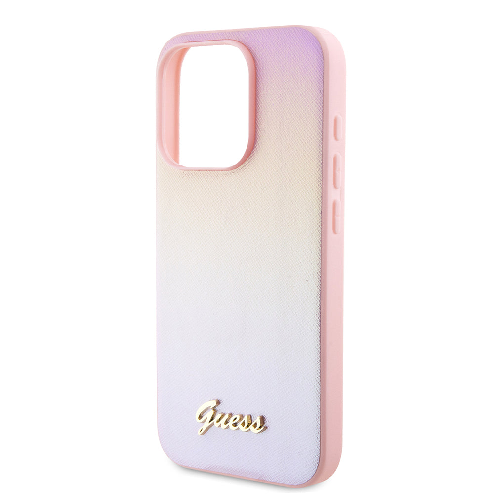 Case for Apple iPhone 15 Pro Max, Guess, Iridescent Metal Script, Pink