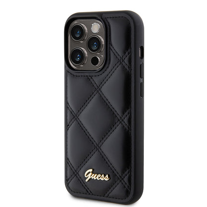 Case for Apple iPhone 15 Pro Max, Guess, Quilted Metal Logo, Black